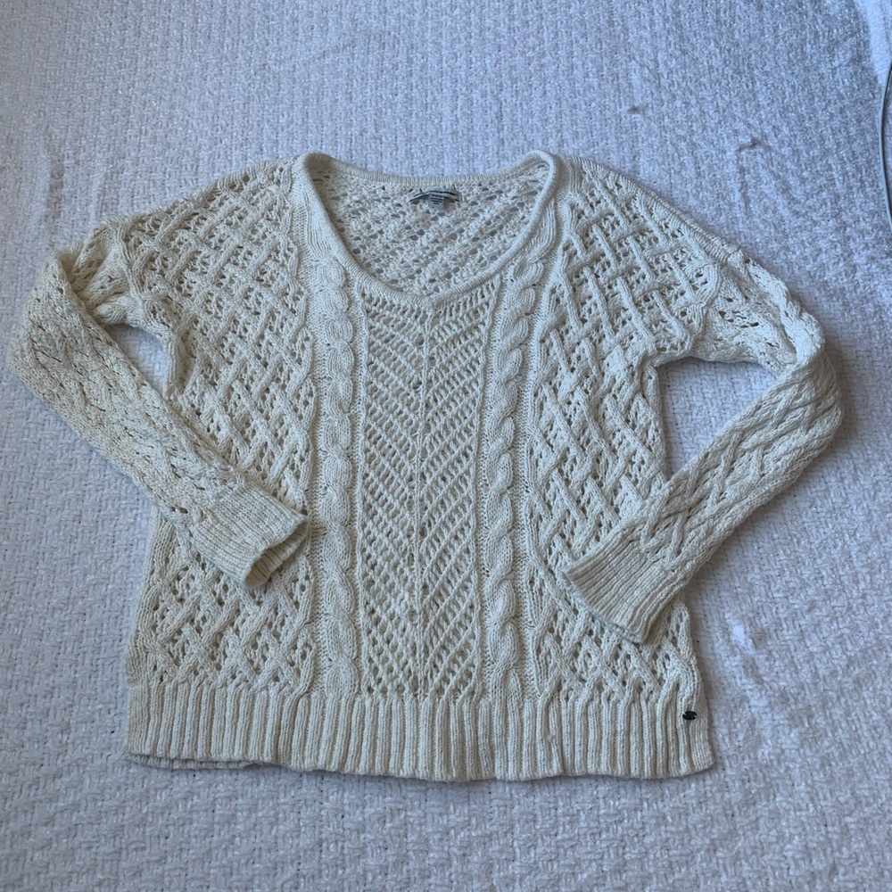 American Eagle Women’s Cotton Ivory Knit Sweater Size M Like New